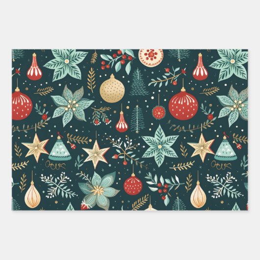 Retro Kerst Wrap, Kerstmis Wrapping, Retro Inpakpapier Vel (Voorkant)