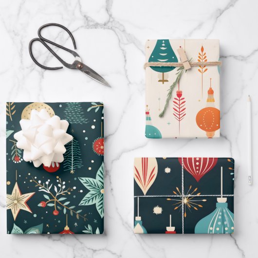 Retro Kerst Wrap, Kerstmis Wrapping, Retro Inpakpapier Vel (Voorkant)