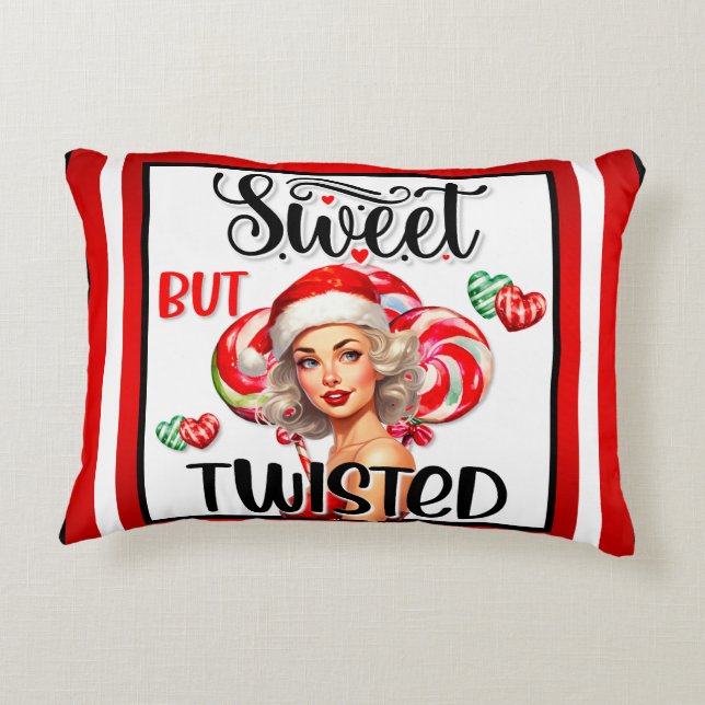Retro Kerst Zoet Op Twisted Pinup Accent Kussen (Achterkant)
