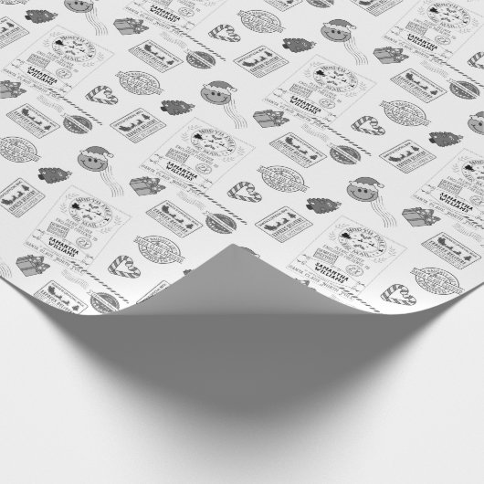 Retro Kerst Zwart & Wit Gepersonaliseerde Kinderen Cadeaupapier (Hoek)