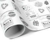 Retro Kerst Zwart & Wit Gepersonaliseerde Kinderen Cadeaupapier (Rol Hoek)