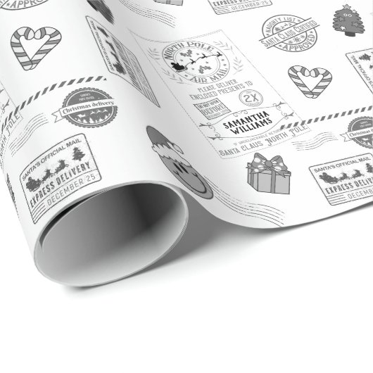 Retro Kerst Zwart & Wit Gepersonaliseerde Kinderen Cadeaupapier (Rol Hoek)