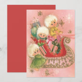  Retro-kerstangels over de Slaapvakantie Feestdagenkaart (Voorkant / Achterkant)