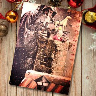 Retro  kerstavond op het dak feestdagenkaart