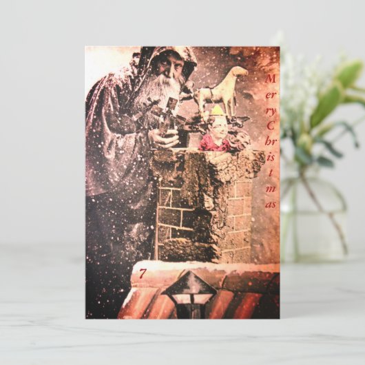 Retro  kerstavond op het dak feestdagenkaart (Staand voorkant)