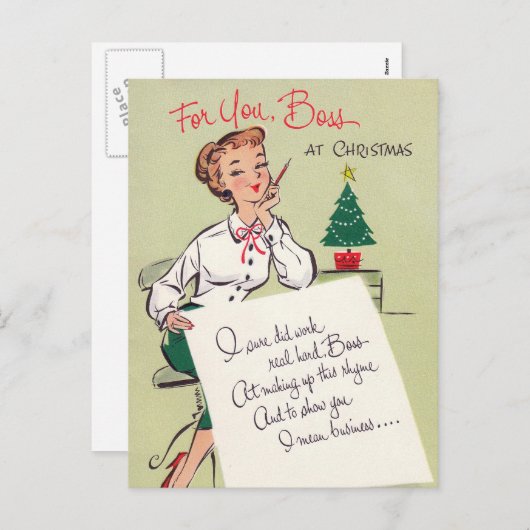  retro kerstbaas vrouw briefkaart (Voorkant / Achterkant)
