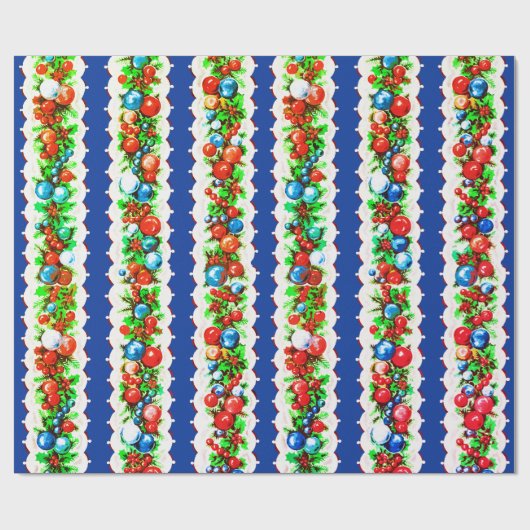  retro kerstbal Garland Stripe Cadeaupapier (Vlak)