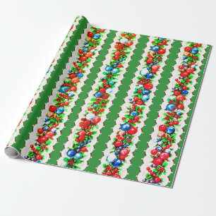  retro kerstbal Garland Stripe Cadeaupapier
