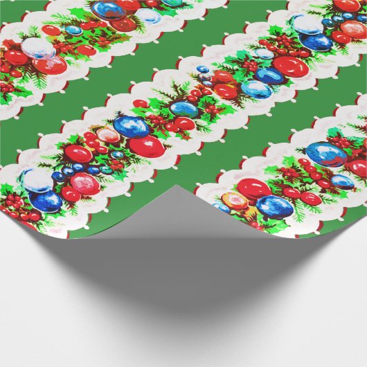 retro kerstbal Garland Stripe Cadeaupapier (Hoek)