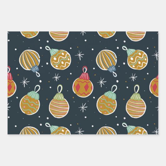 Retro Kerstbal Inpakpapier Vel (Voorkant)