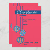 Retro Kerstbal rode diner Uitnodiging (Voorkant / Achterkant)