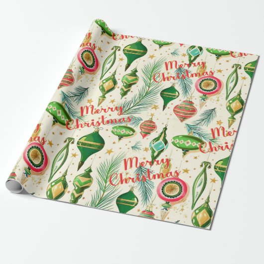 Retro Kerstbal Vreugde Cadeaupapier (Uitgerold)