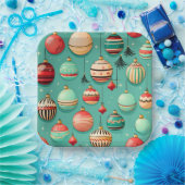 Retro kerstballen groot papieren bordje (Feest)