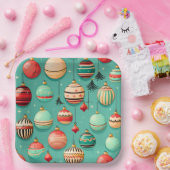 Retro kerstballen groot papieren bordje (Feest)