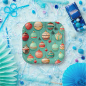 Retro Kerstballen Klein Papieren Bordje (Feest)