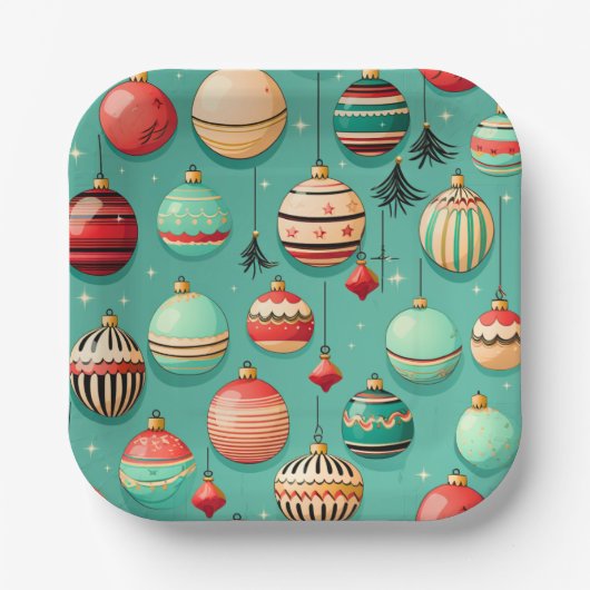 Retro Kerstballen Klein Papieren Bordje (Voorkant)