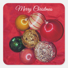 RETRO KERSTBALLEN PRETTIG KERSTFEES VIERKANTE STICKER