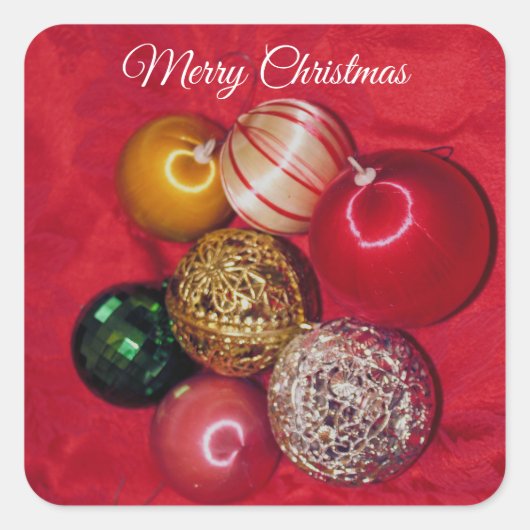 RETRO KERSTBALLEN PRETTIG KERSTFEES VIERKANTE STICKER (Voorkant)