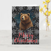 Retro Kerstbeer maanlandschap Kaart (Gele Bloem)