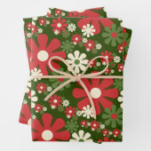 Retro kerstbloemen 60-70 jaar esthetische bloemen inpakpapier vel (In situ)