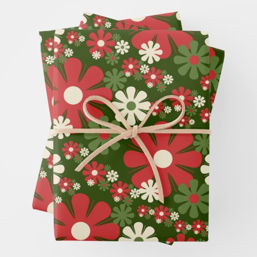 Retro kerstbloemen 60-70 jaar esthetische bloemen inpakpapier vel (In situ)