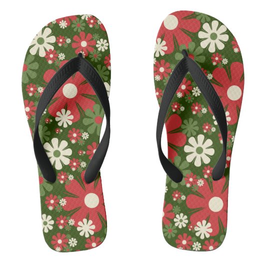 Retro kerstbloemen 60-70 jaar esthetische bloemen teenslippers (Voetbed)