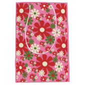 Retro kerstbloemen, 60s, 70s Floral op Roze Medium Cadeauzakje (Voorkant)