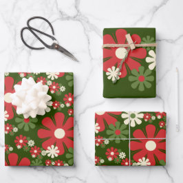 Retro kerstbloemen, 60s, 70s Floral Patronen Inpakpapier Vel