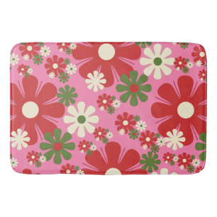 Retro kerstbloemen 60s 70s Roze Floral Badmat