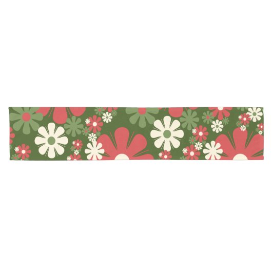 Retro kerstbloemen 60s Floral Pattern 70s Korte Tafelloper (Horizontaal)