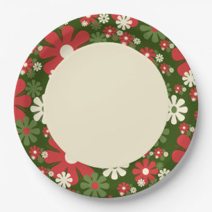 Retro kerstbloemen 60s Floral Pattern 70s Papieren Bordje