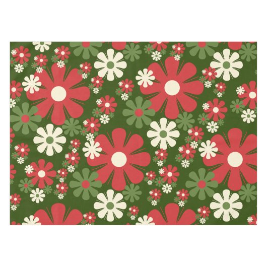 Retro kerstbloemen 60s Floral Pattern 70s Tafelkleed (Voorkant (Horizontaal))