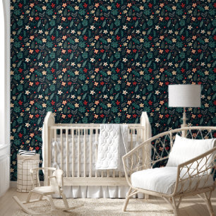 Retro Kerstbloemen Behang
