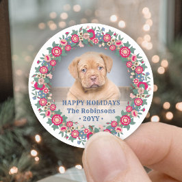 Retro Kerstbloemstuk Krans Foto Feestelijk Kleurri Ronde Sticker