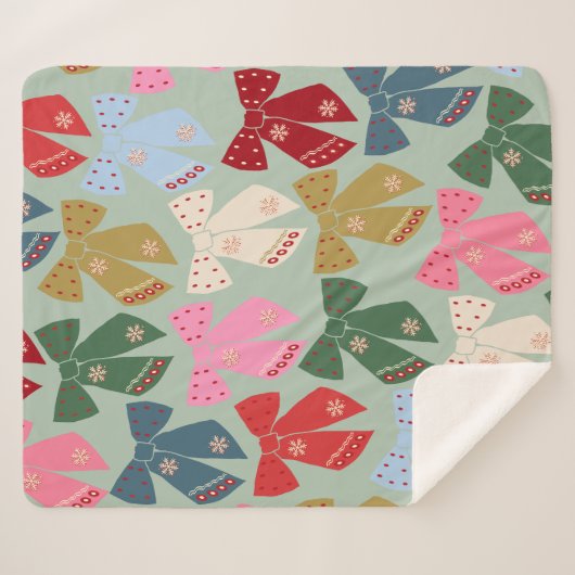 Retro Kerstbogen Coquette Sherpa Deken (Voorkant (horizontaal))