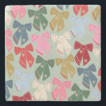 Retro Kerstbogen Coquette Stenen Onderzetter<br><div class="desc">Kleurrijke Kerstbogen - Coquette Ribbons - Mint Green Achtergrond.</div>