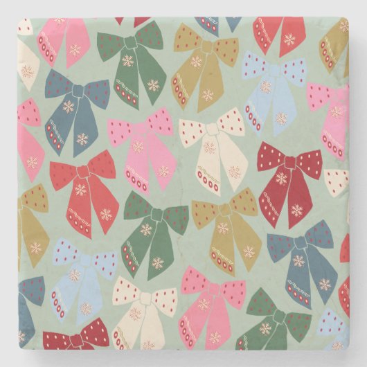 Retro Kerstbogen Coquette Stenen Onderzetter (Voorkant)