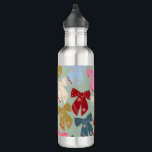 Retro Kerstbogen Coquette Waterfles<br><div class="desc">Kleurrijke Kerstbogen - Coquette Ribbons - Mint Green Achtergrond.</div>