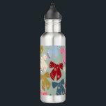 Retro Kerstbogen Coquette Waterfles<br><div class="desc">Kleurrijke Kerstbogen - Coquette Ribbons - Mint Green Achtergrond.</div>