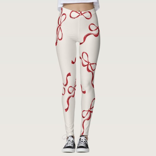 Retro Kerstbogen Vakantie Classic rood Leggings (Voorkant)