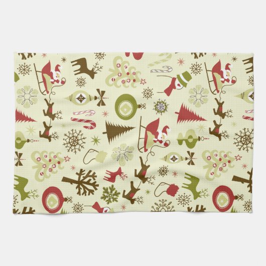 Retro Kerstbol patroon keukenhanddoek (Horizontaal)