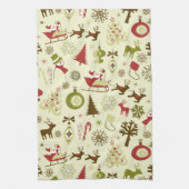 Retro Kerstbol patroon keukenhanddoek (Verticaal)