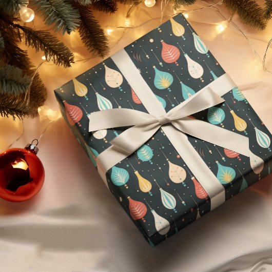 Retro kerstbollen Ornamenten Patroon 2 Cadeaupapier