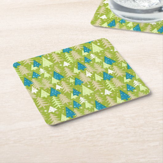 Retro kerstbomen 4" Onderzetters (Schuin)