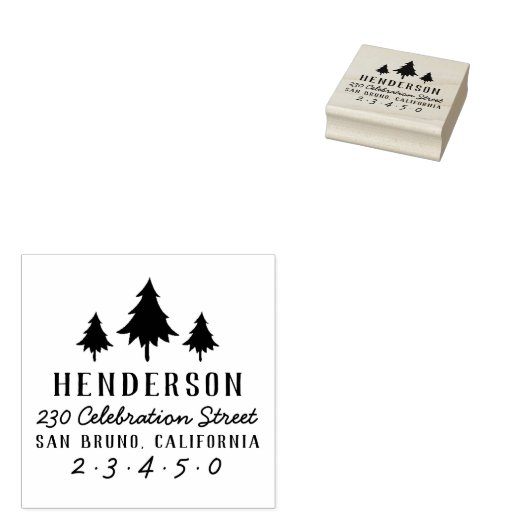 Retro Kerstbomen Aangepaste naam & Retro Adres Rubberstempel (Gestempeld)
