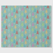 Retro kerstbomen Blauwgroen Kerstmis Cadeaupapier (Vlak)