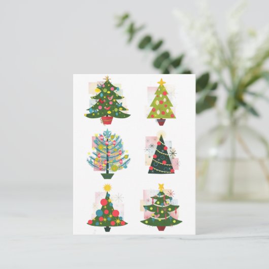 Retro kerstbomen briefkaart (Staand voorkant)