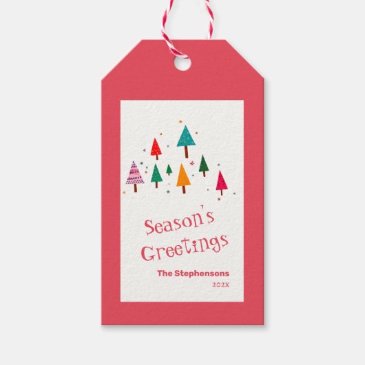 Retro Kerstbomen Cadeaubijsluiter Cadeaulabel (Voorkant)