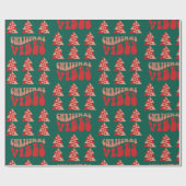 Retro kerstbomen cadeaupapier (Vlak)