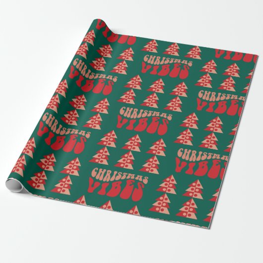 Retro kerstbomen cadeaupapier (Uitgerold)